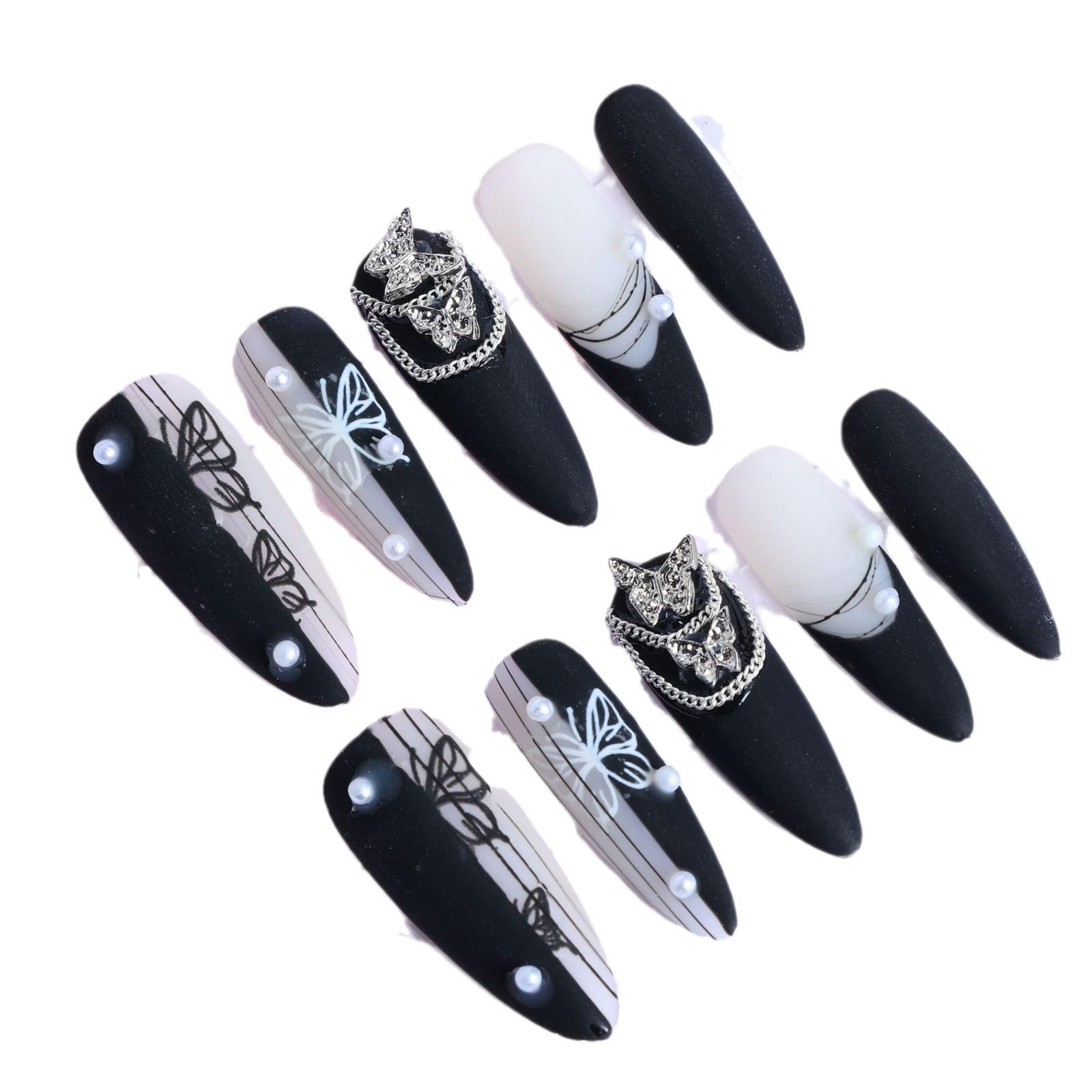 

Black & White Gradient Pearl Luxury Handmade Press-On Nail Art #4476 Extra Small
