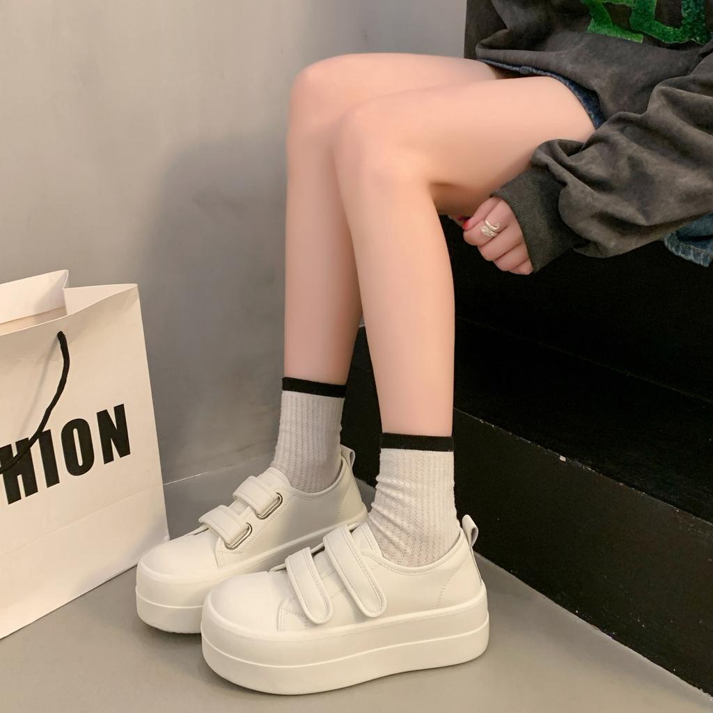 Little white shoes women's 2025 new spring and autumn Velcro women's shoes thick-soled heightening shoes with wide-leg pants casual board shoes
