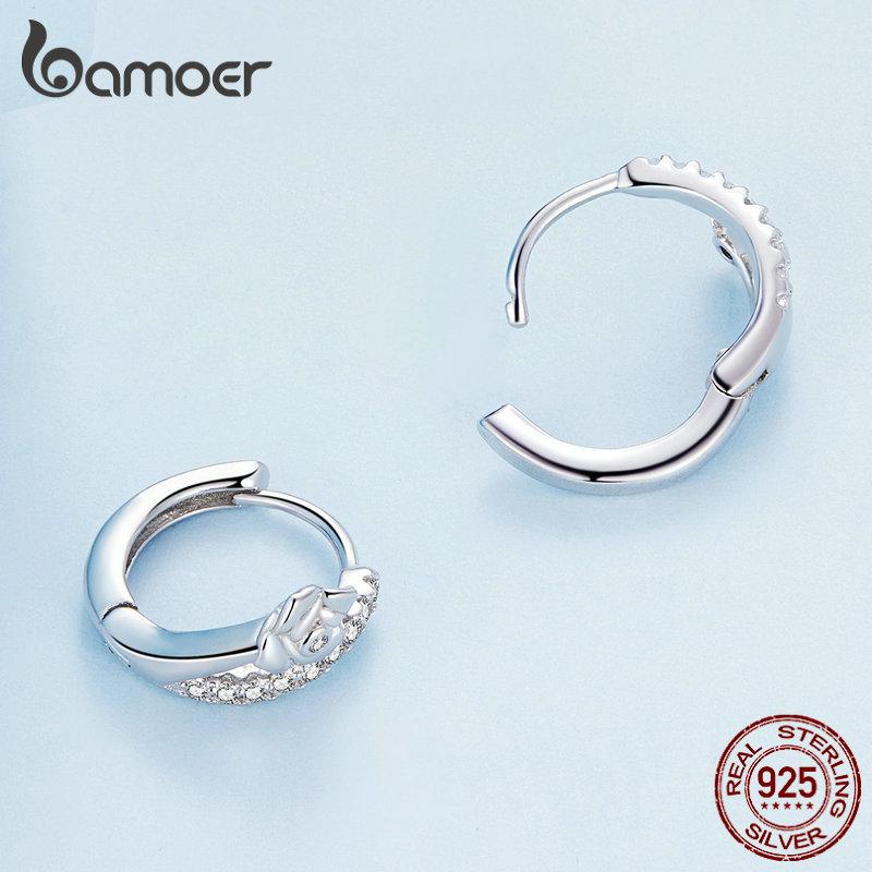 BAMOER 925 Sterling Silver Shining Zircons Flower Zircon Ear Clips Earrings for Women Jewelry