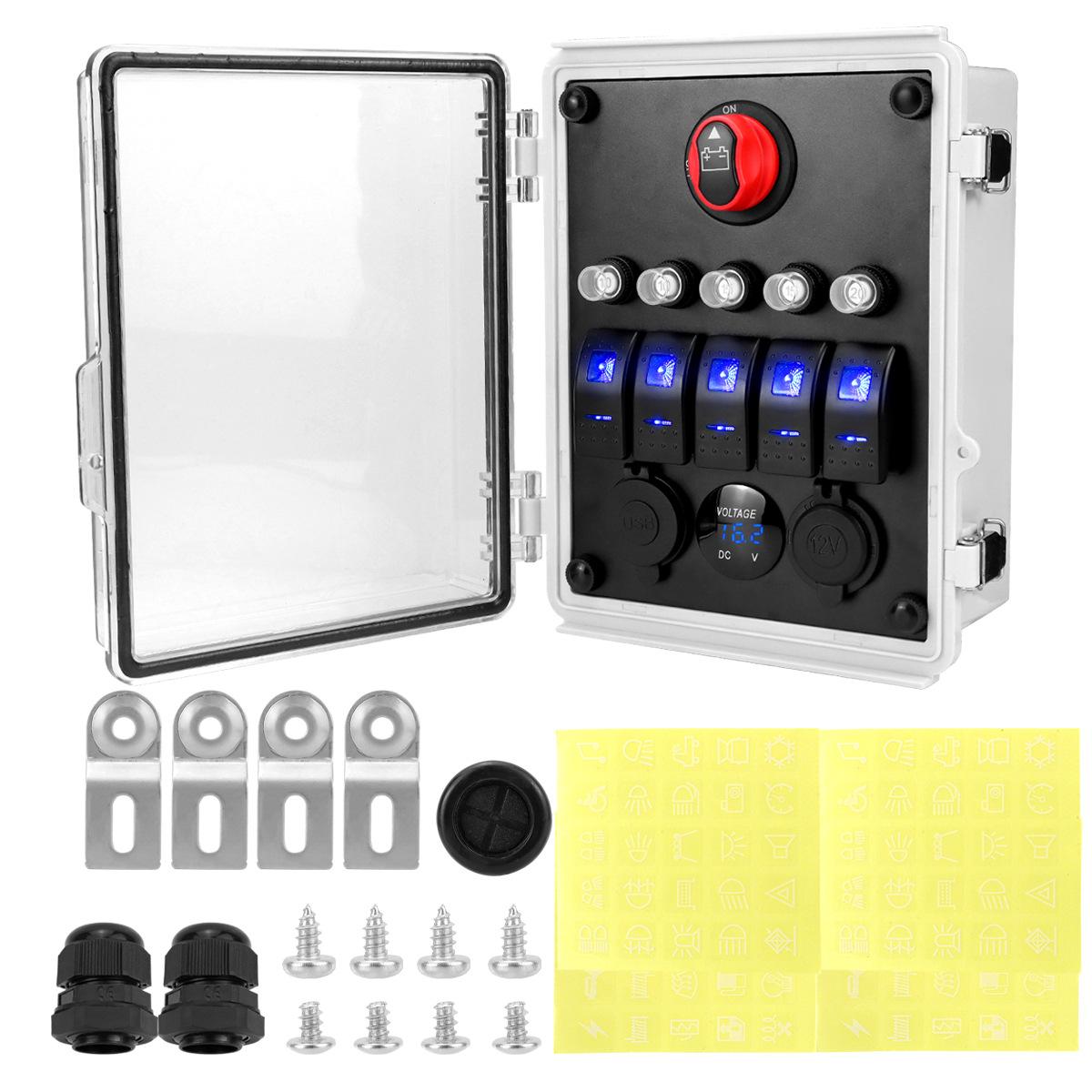 LED Lighted Panel Boat Switch Panel ABS Plastic Construction Marine Environment Safe Real-time Voltage Meter For Marine Use