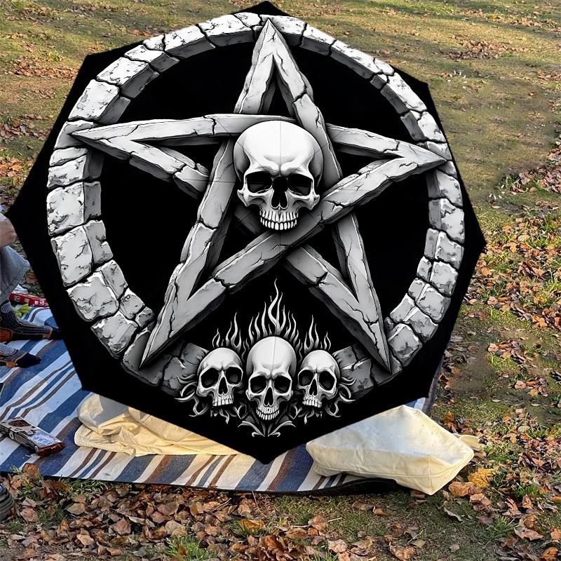 1PC Skull Star Umbrella-8-Rib Reinforced, Automatic Open, Lightweight & Durable, Cute Fashion Accessory for Outdoor-F2659