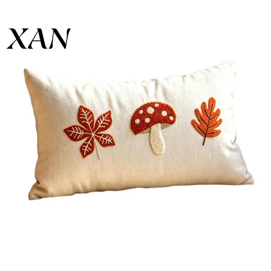 Decorative Throw Pillow Cases Autumn Embroidered Pillowcase, Mushroom Leaf Cover, 18"x18" 20"x12" Farmhouse Bedroom Accessories Cover for Sofa Living