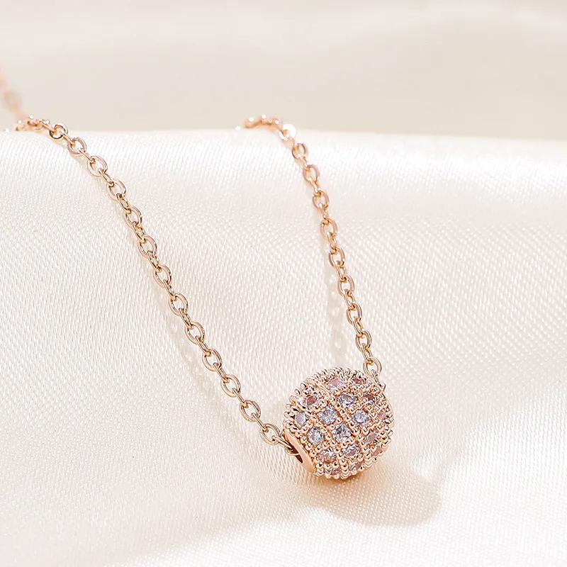 

Charm Shiny Full Crystal Lucky Bead Pendant Necklace for Women High Quality Gold Color Stainless Steel Collar Jewelry Colorfast