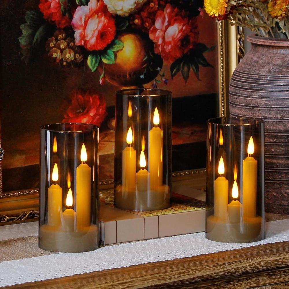 2/3Pc 3 in 1 Flickering Taper Candles Flameless Window Candles 5/8/10CM Tall Lighting with lampshade for Christmas Wedding Decor