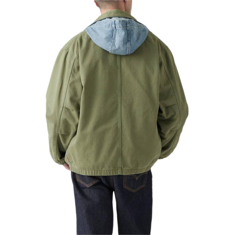 Levis Solid Color Hooded Zip-Up Loose Long Sleeve Jacket Men Jackets Green A8614-0001