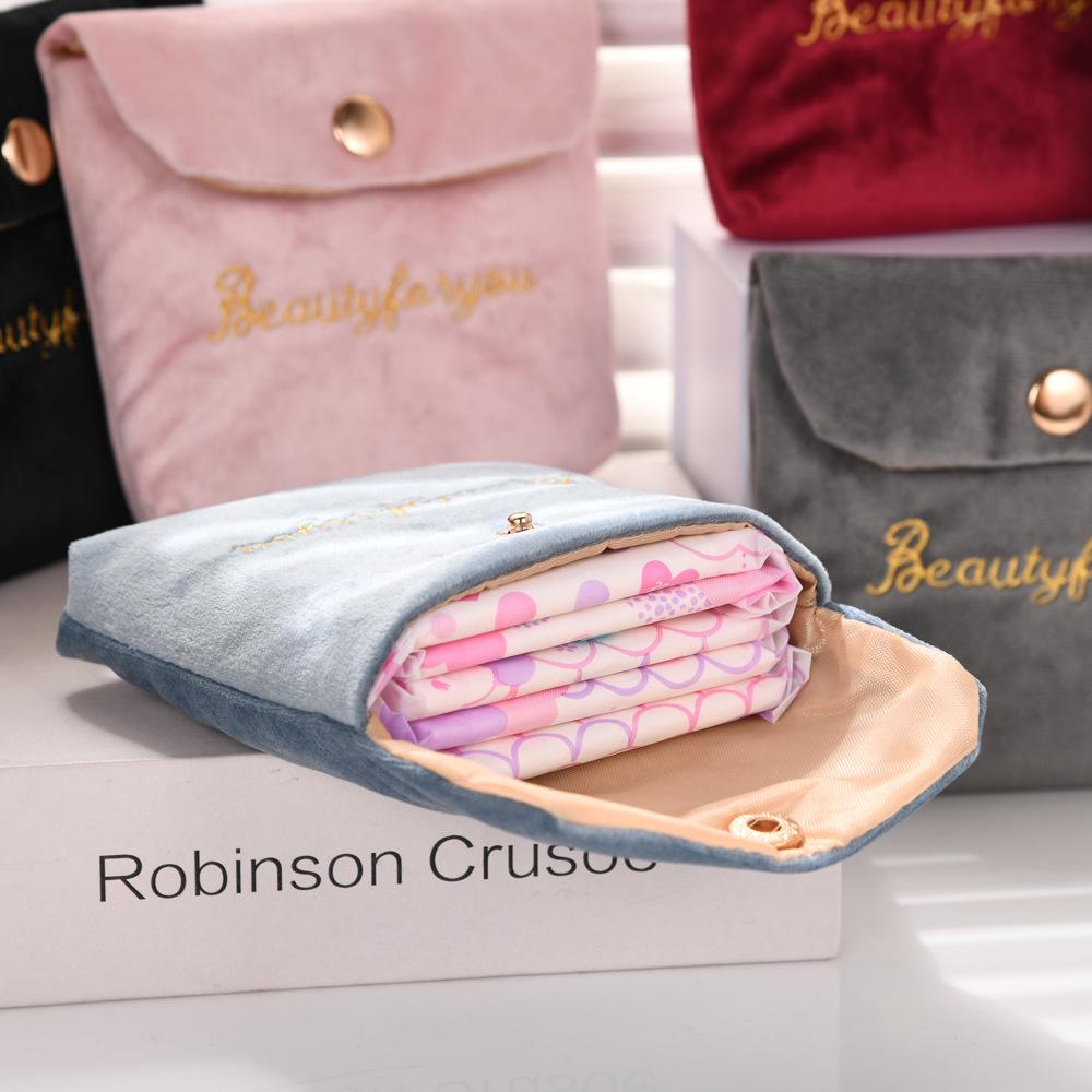 Korean Style Embroidered Velvet Mini Bag for Lipstick and Sanitary Napkin Storage