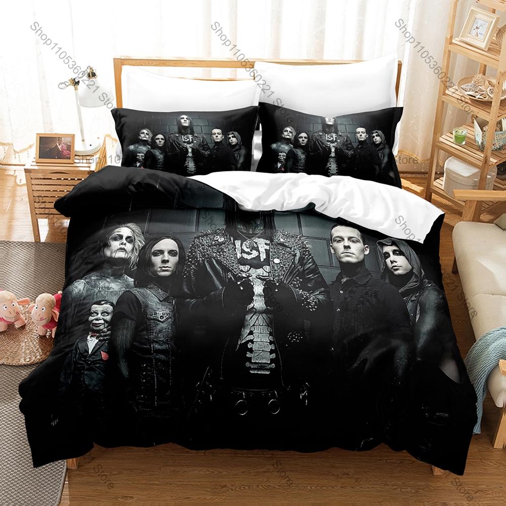 Spookachtige Zombie Schedel Grafisch M-Motionless In White Metalcore Beddengoed Set Dekbedovertrek Met 2 Kussenslopen Tiener Gotische Slaapkamer Decor
