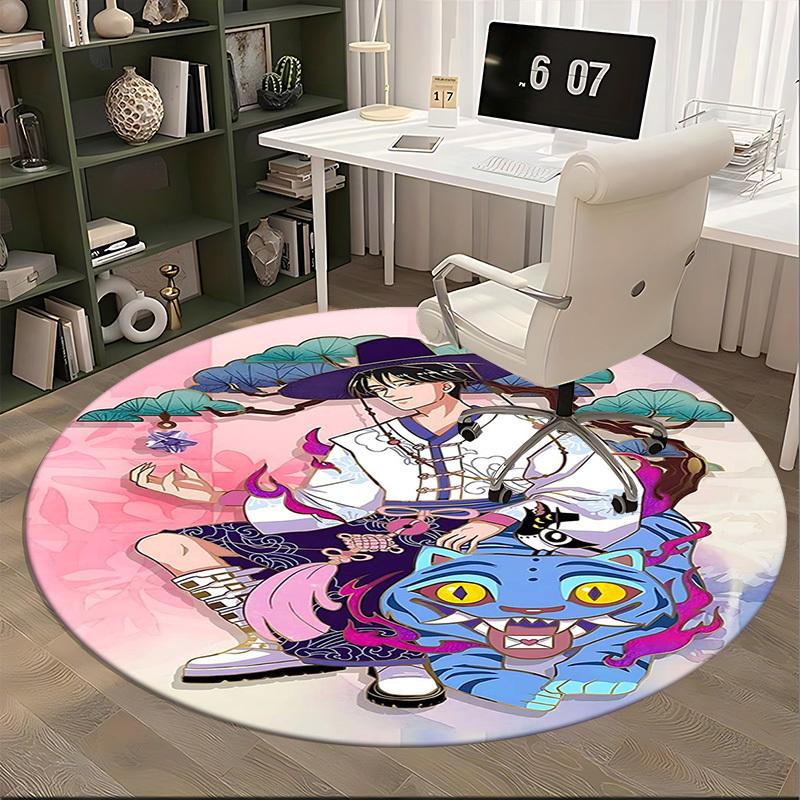 1pc Anime Cartoon Design Round Carpet  Office Chair Mat, NonSlip Rug for Home Decor
