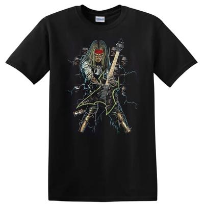 Guitarist Skull Graphic T Shirt Electric Music Festival Tee Heavy Metal