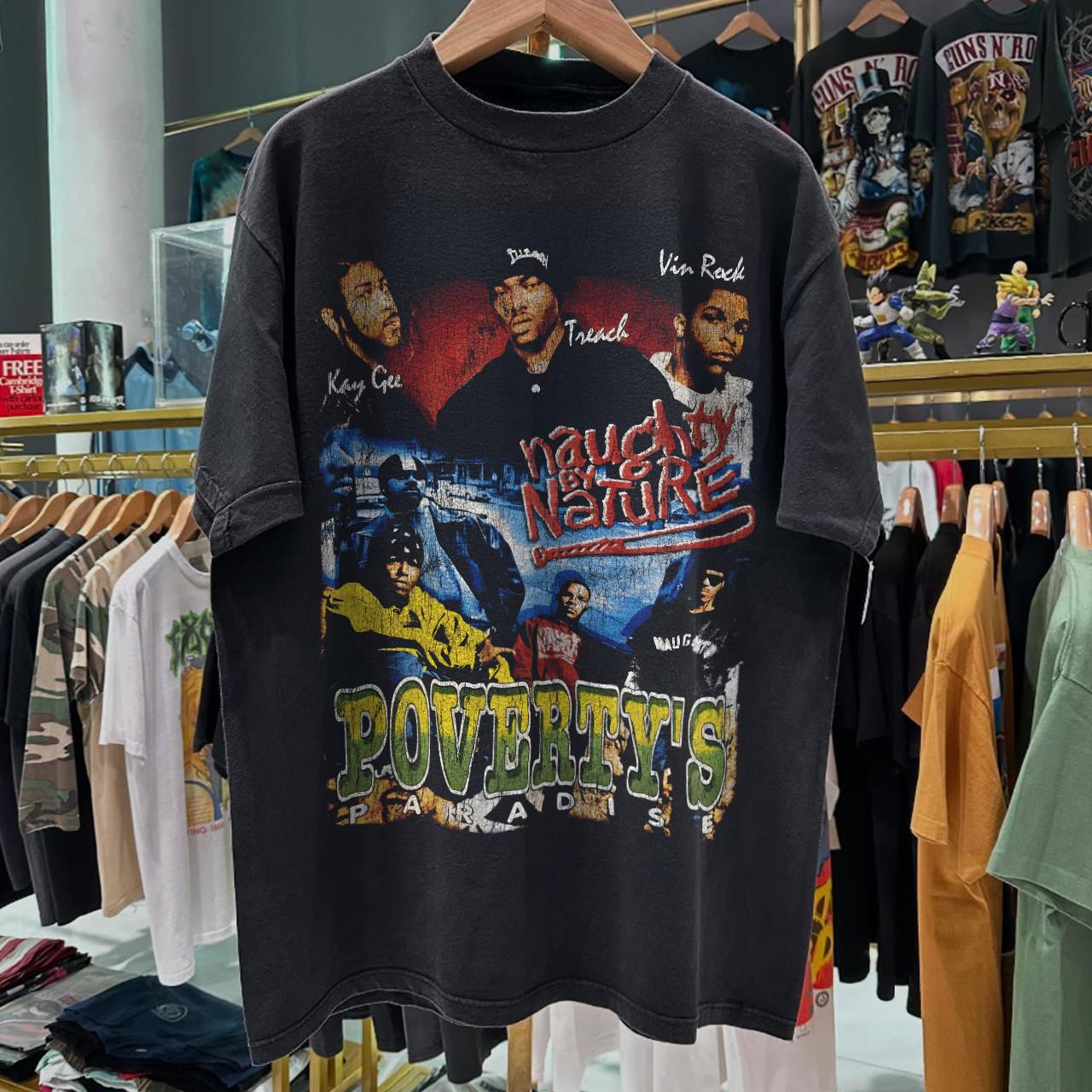 90s Naughty By Nature Poverty s Paradise Rap Aged T-Shirt Black M 2XL