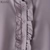 ZANZEA Women Casual Stand Collar Solid Color Loose 3/4 Sleeve Blouse