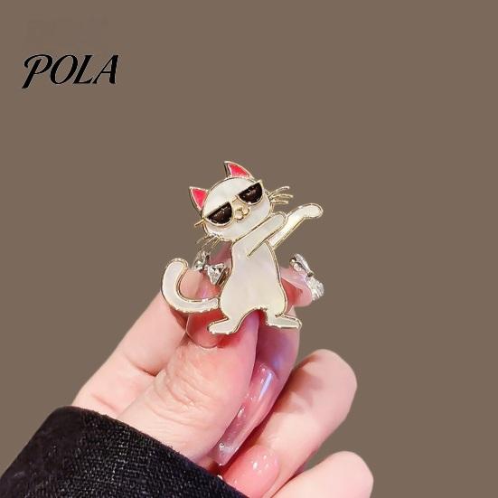 Stable Safety Clasp Pin Brooch with Thickened Buckle Pin, Dancing Kitten Shape Lapel Rhinestone Bow, Metal Frame Badge for Clothes Bags Scarves Animal