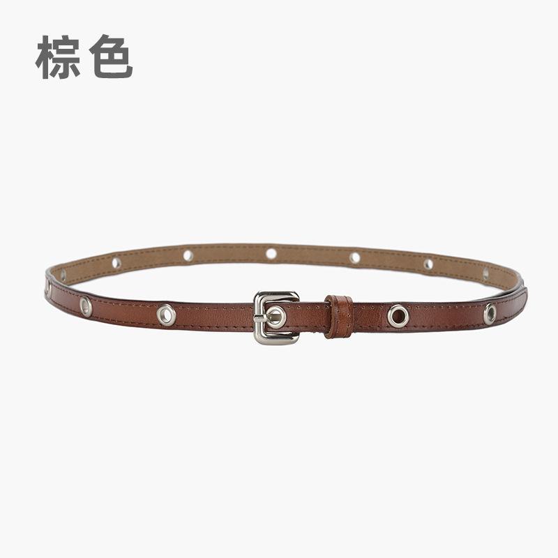 New cowhide women's belt personalized fashion gas eye rivet decorative belt women's fashion dress thin belt tide