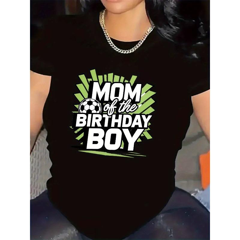 

European Size Women s Mom of the Birthday T-Shirt - Casual Short Sleeve Round Neck Shirt with Birthday Design 4XL чорний