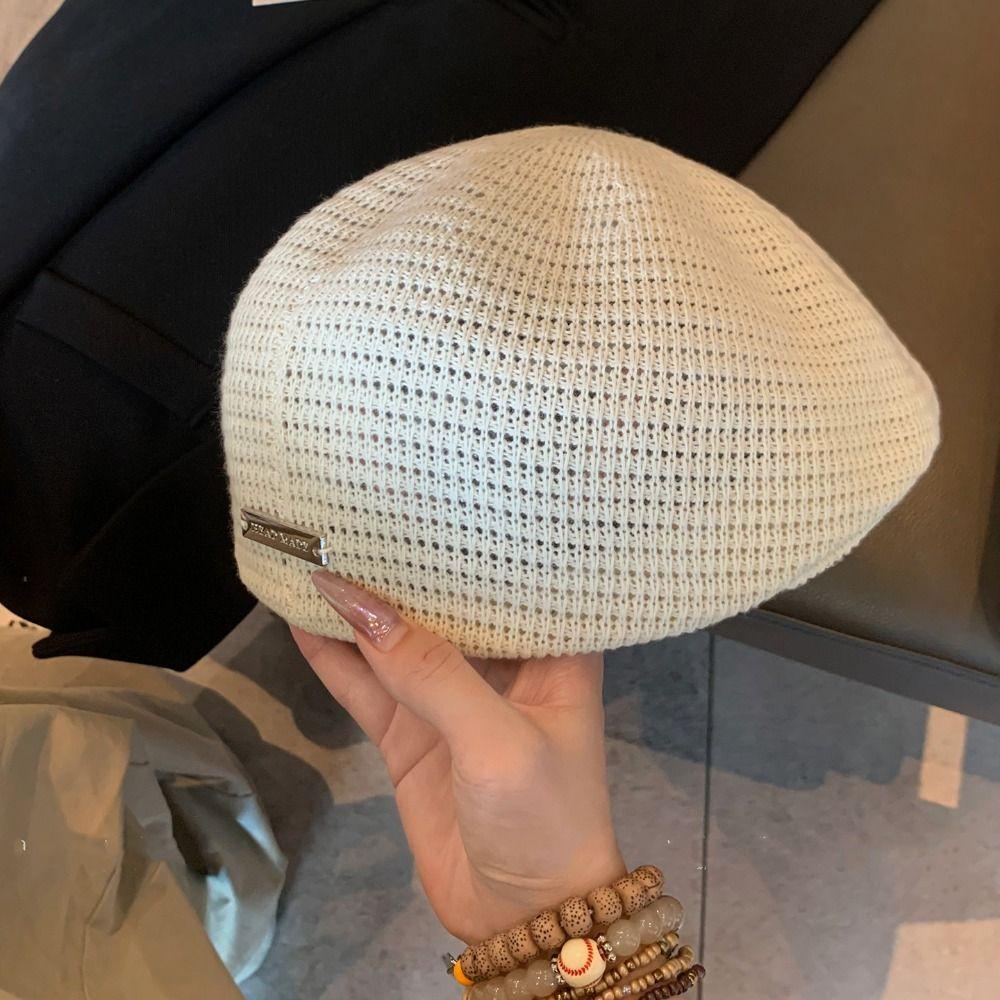 Breathable Weave Hat Vintage Crochet Knitted Cap Brimless Cap Hollowed Out Beret Hat  Beach