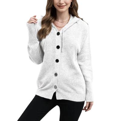 New Single-Breasted Hooded Cardigan Sweater Women's Autumn and Winter V-Neck Solid Color Knitted Sweater