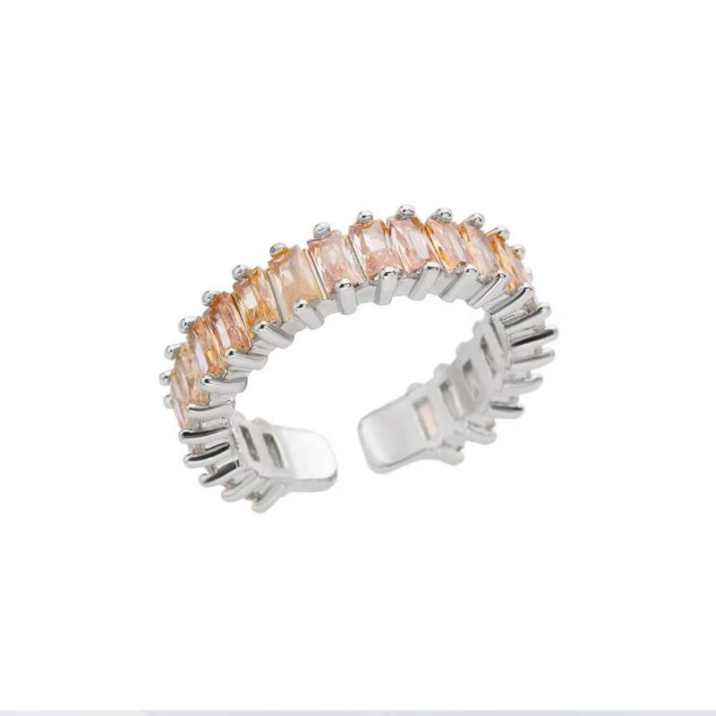 Vintage Light Luxury Gold Stainless Steel Cubic Color Square Zircon Ring Crystal Ring