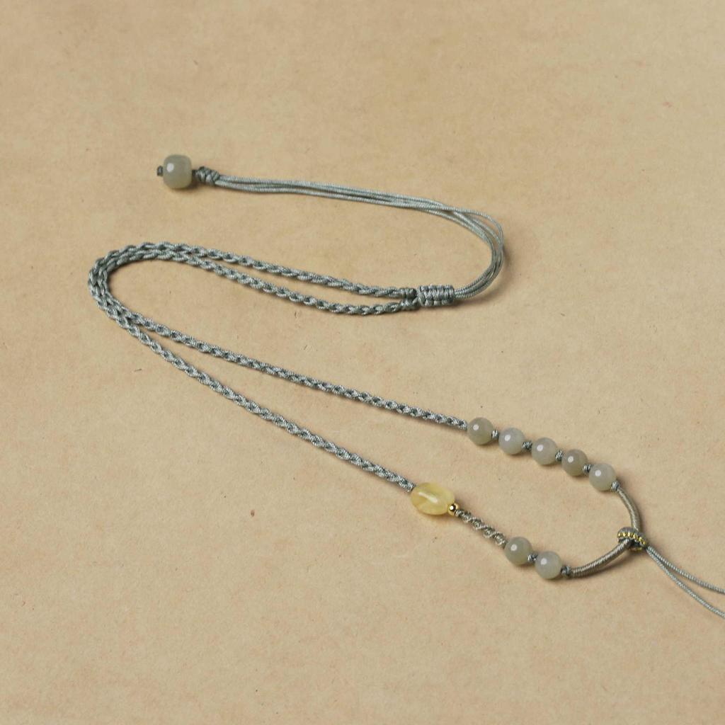 Women's Hand-Woven Four-Strand Braid Hetian Jade Pendant Necklace