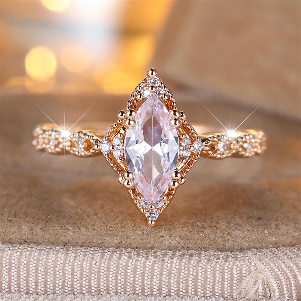 Luxury Crystal Marquise Stone Rings For Women Vintage Gold Silver Color Engagement Ring Bridal Wedding Jewelry Versatile Gifts