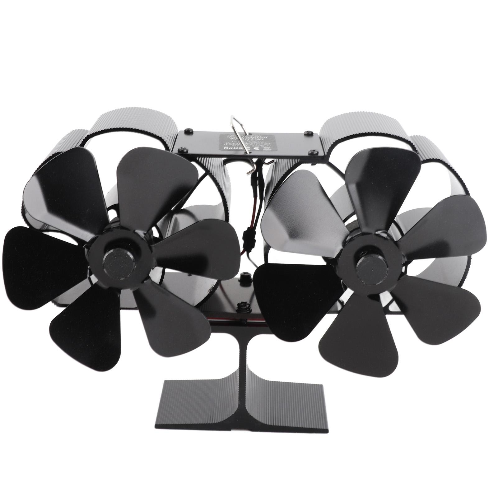 Double Heads Fireplace Fan 6 Blades Thermal Power Black Stove Fan High Temperature Proof Environmental