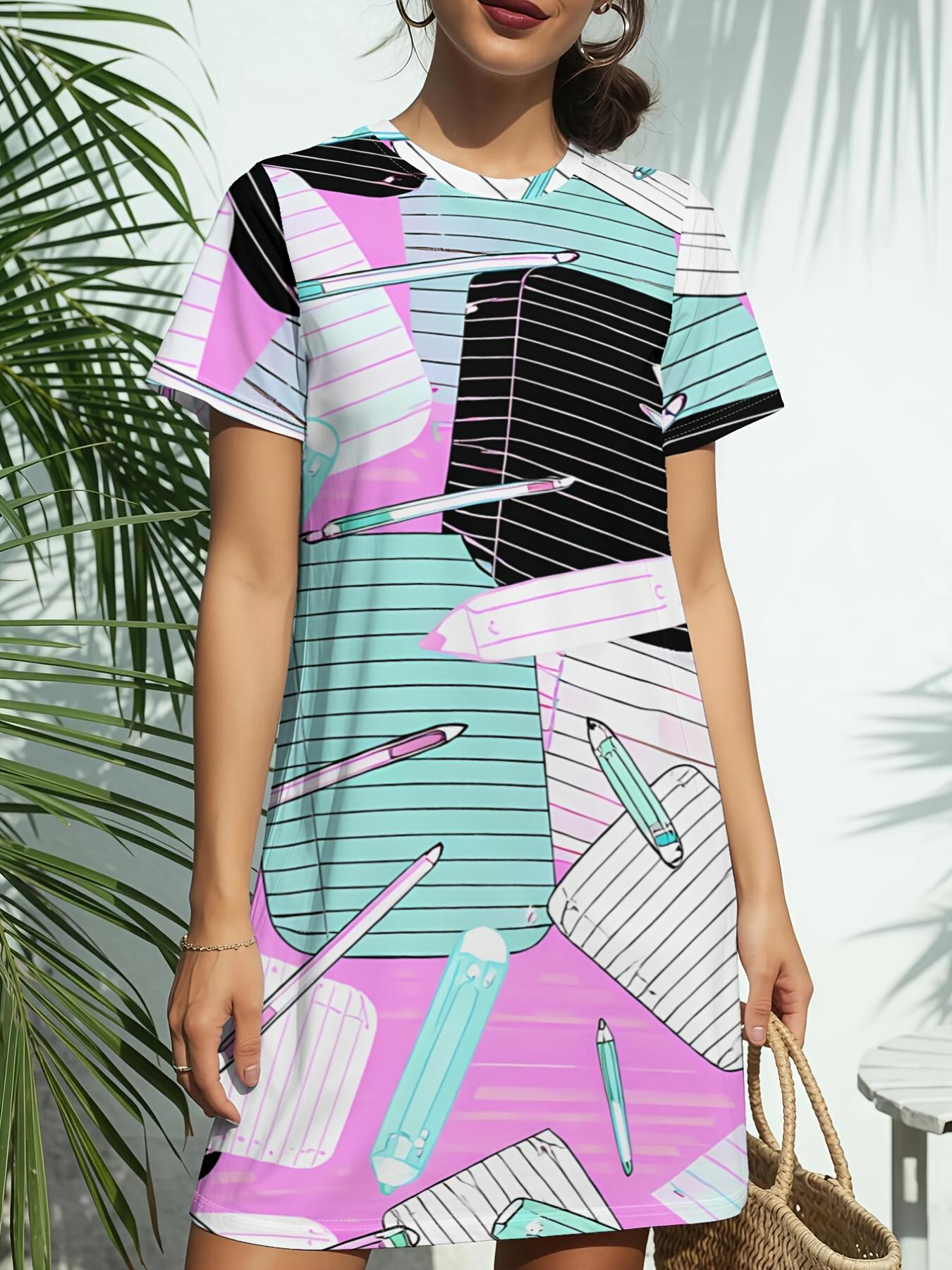

Women s Piano Note Music Print T-Shirt Dress - Short Sleeve Round Neck Casual Dress with Musical Note. Spring Summer Dress Suitable for Daily Wear. Da XL дубильная кора