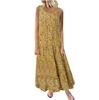 Vestido Maxi Talla Grande para Mujer Estampado Floral de Lino Casual Holgado Sin Mangas Largo Vestido Diario