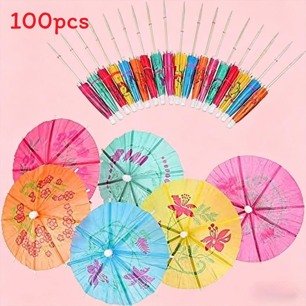 Hawaiian Tissue Paper Umbrella Fruit Stick Swizzles For Party Table Centerpieces