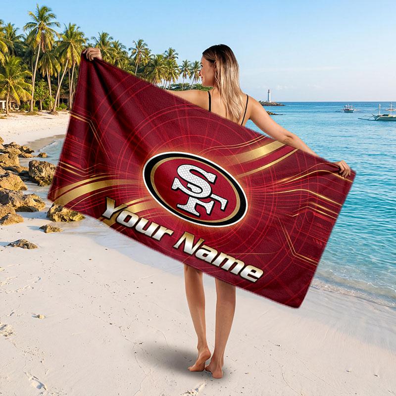San Francisco 49ers Customized Name Text Beach Towel, Soft Absorbent Towel Beach Pool Travel Personal Gift