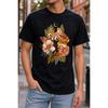 Plus Size - Men's T-Shirt S-5XL Featuring a Red Panda with Tropical Flowers and Moon - a Casual Short-Sleeve Round-Neck Top With a Relaxed Fit,