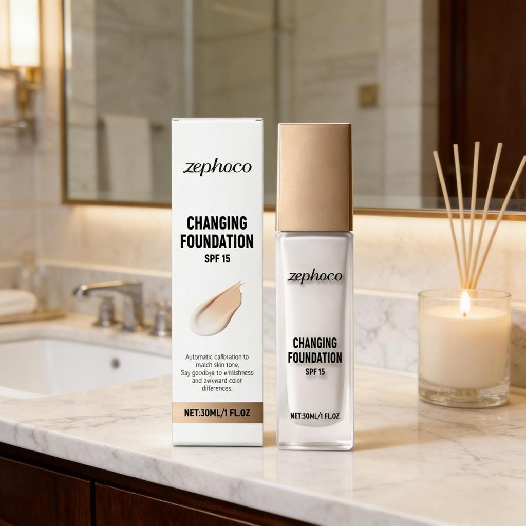 Zephoco Color Changing Foundation Spf 15 Lasting Matte Finish Deep Hydrating Makeup Match Skin Tone High Coverage Foundation