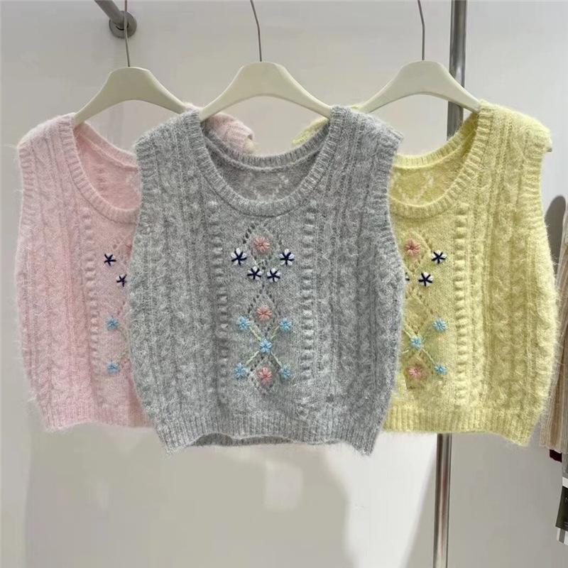 Spring and Autumn Korean Version Women's Loose Sweater Vest Round Neck Sleeveless Knitted Vest Women's Vest