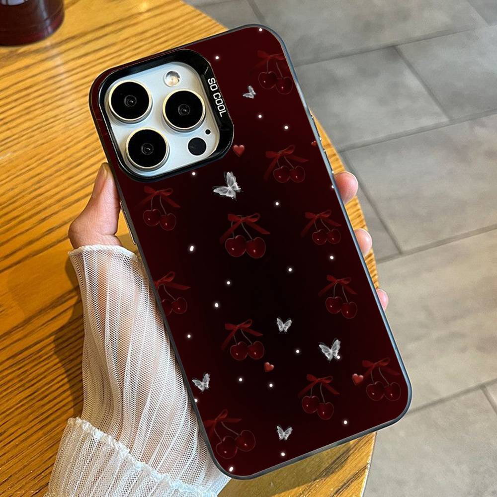 RED Pink C-Cherry Parinting Phone Case For iPhone 16 17 15 14 12 13 Pro Max Black Candy Matte Shockproof Cover