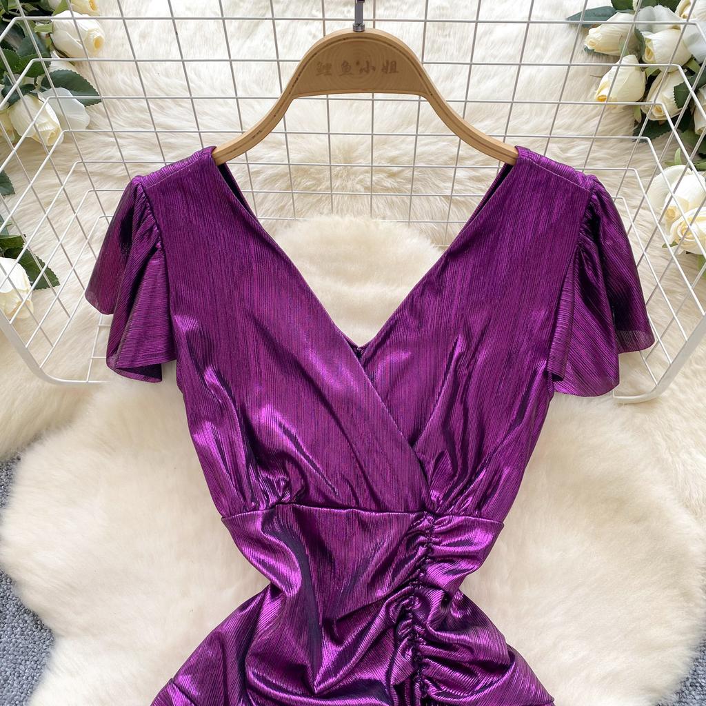 Summer Women V-neck Mini Short Sexy Club Party Fold Dresses