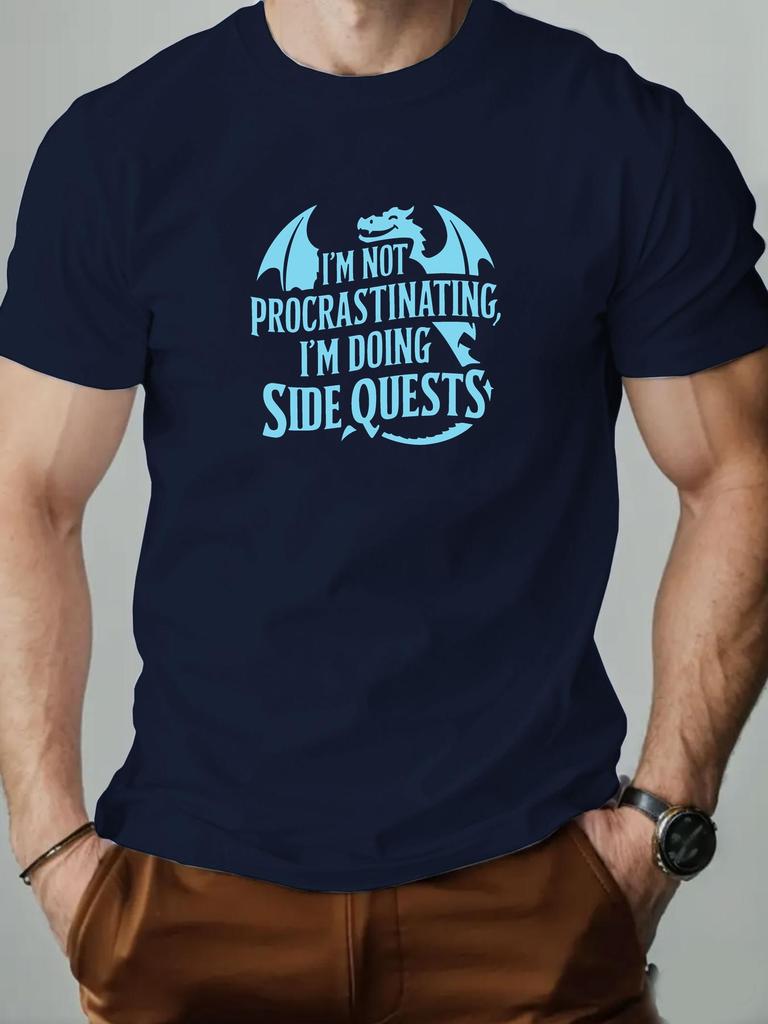 Mens cotton Tshirt Im NOT PROCRASTINATING Im DOING SIDE QUESTS summer fashion casual Tshirt