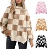 2026 New Plaid Knit Round Neck Women's Sweater - Loose, Versatile Long Sleeve