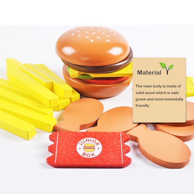 Children's Simulation Food Toy Set, Wooden Simulation Burger, Fries, Wooden Blocks, Role-play, Kitchen/shop, Early Learning Toys