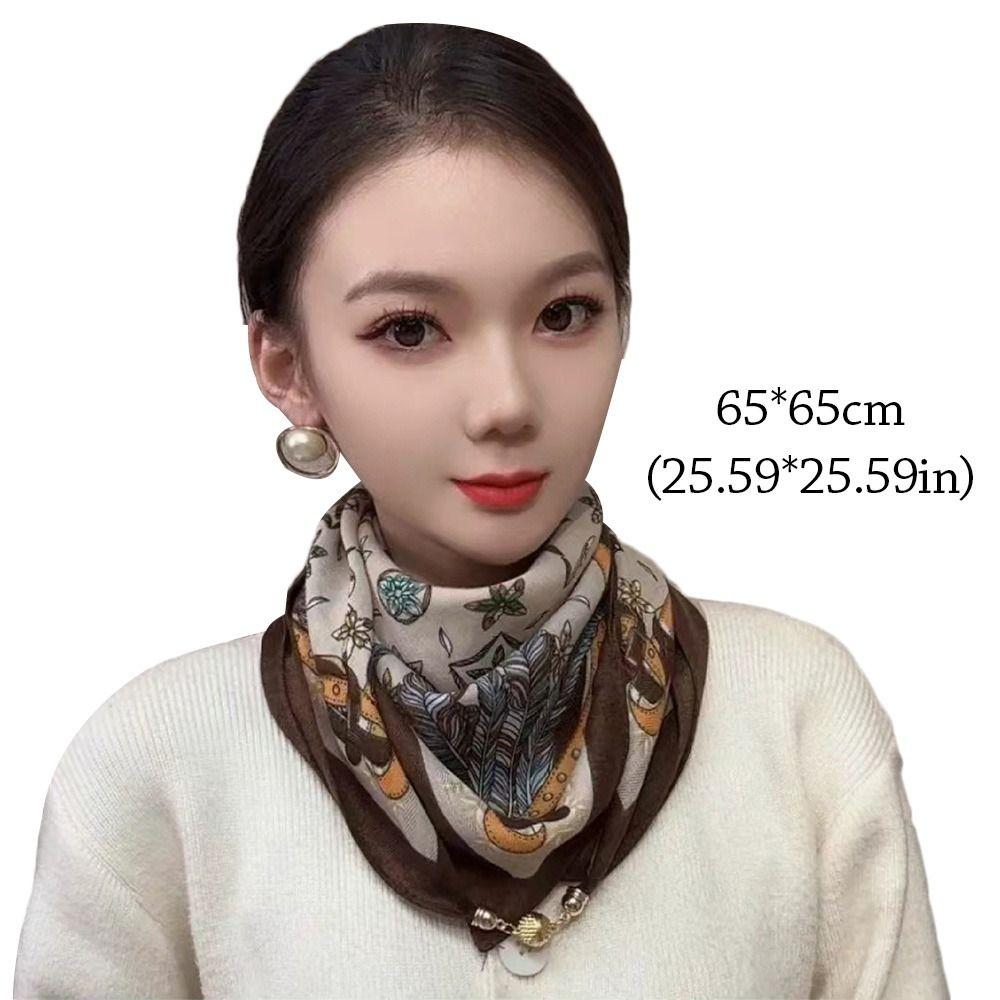 Soft Winter Silk Scarf Warm Small Square Scarf Fashion Magnetic Buckle Scarf  Women