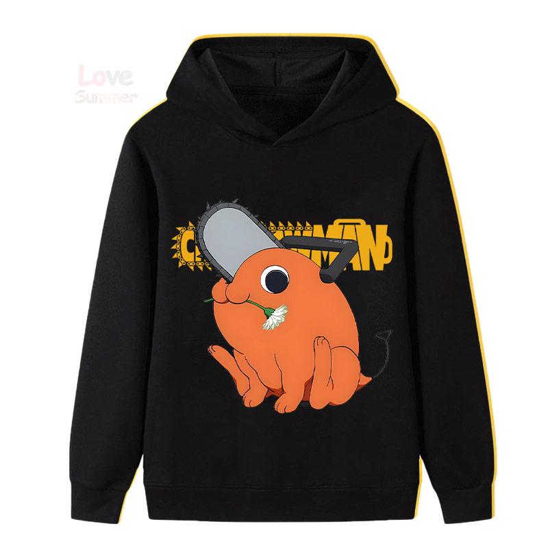 Japanese Anime Chainsaw Man Children Boys Girls Retro Hoodie Cartoon Denji Pochita Funny Graphic Jacket Kids Manga Coat