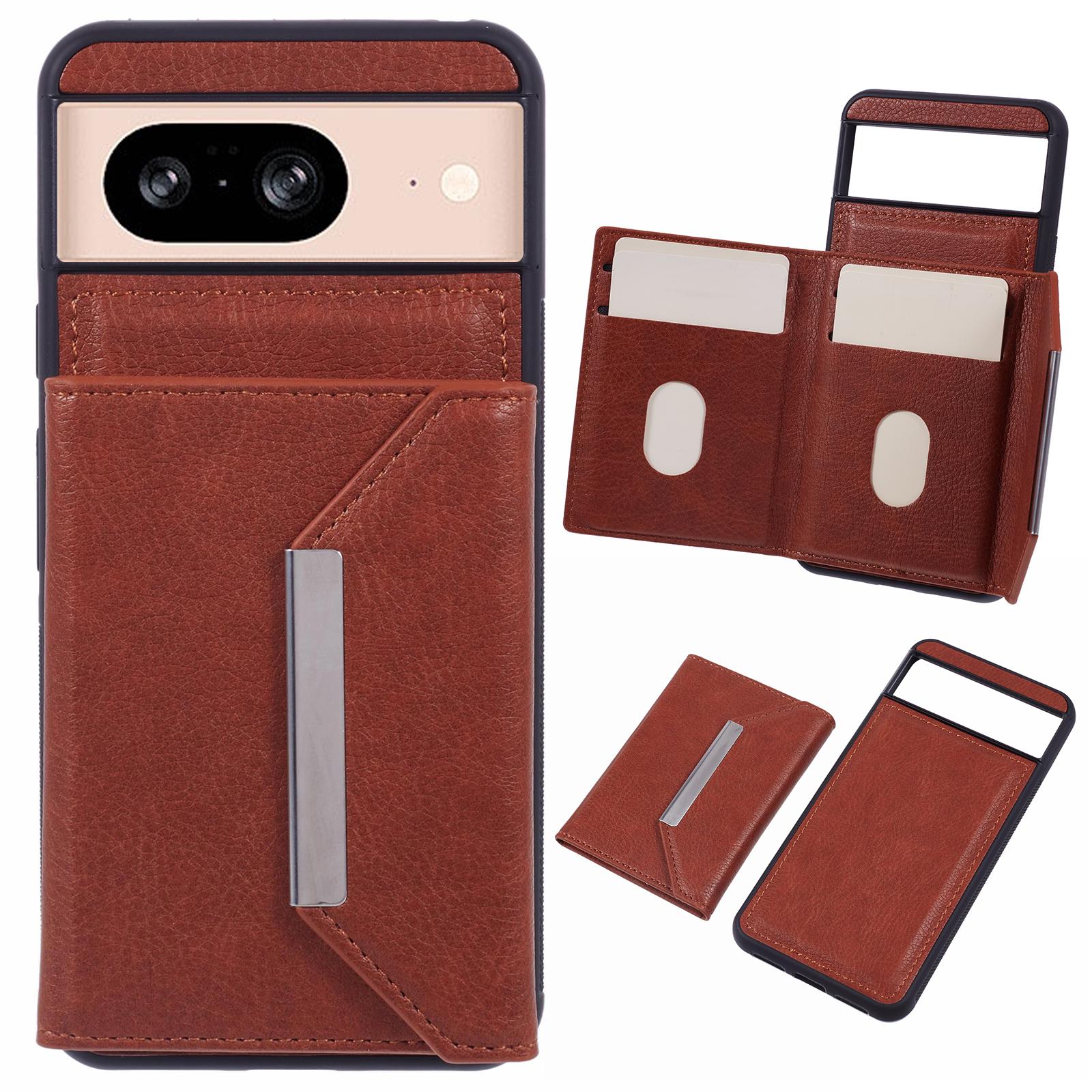 

For Google Pixel 8 Case Leather Phone Back Cover with Card Slot Kickstand Brown