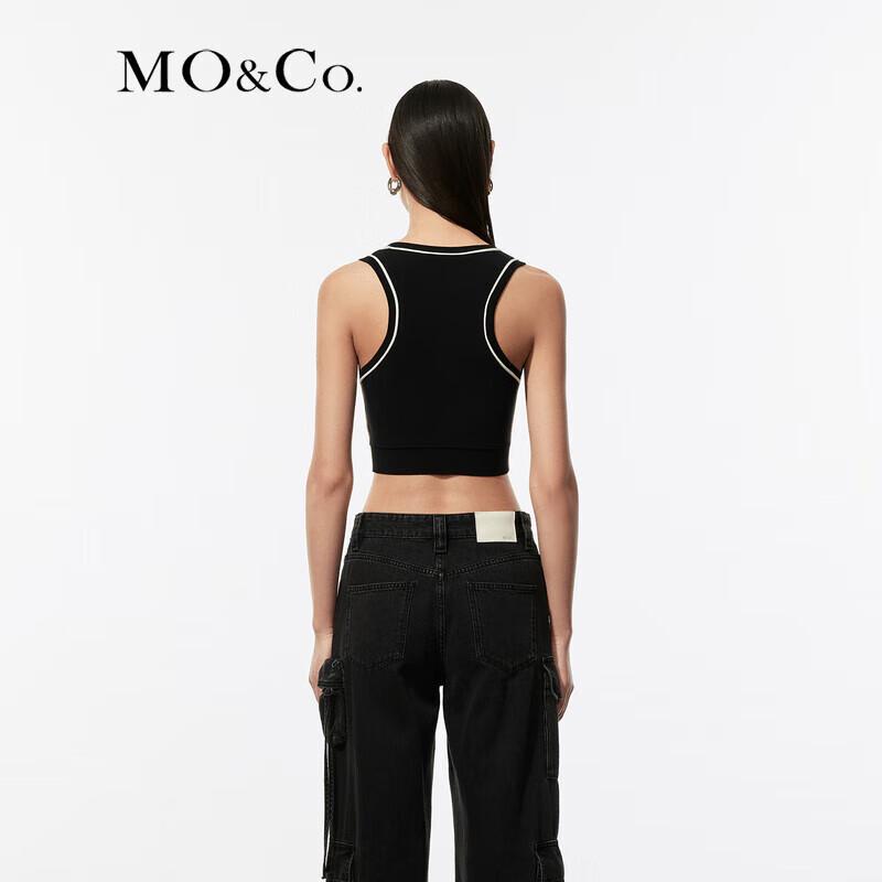 MO&Co. U-Neck Contrast Trim Knit Cropped Racerback Tank Top