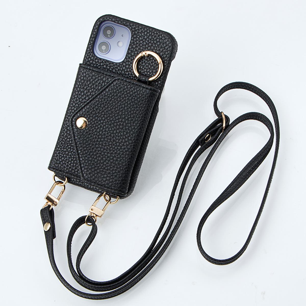 

Litchi Texture Crossbody Phone Case with Card Holder & Ring Stand for iPhone 17/15/16/13/12/11 iPhone 11 Pro чёрный