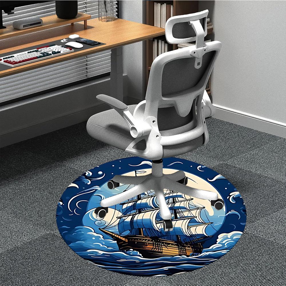 1pc Sailboat Ocean Office Round Area Rug, Under Office Chairs Bedroom Living Room Home Decor, Room Deco, Available In Various Sizes