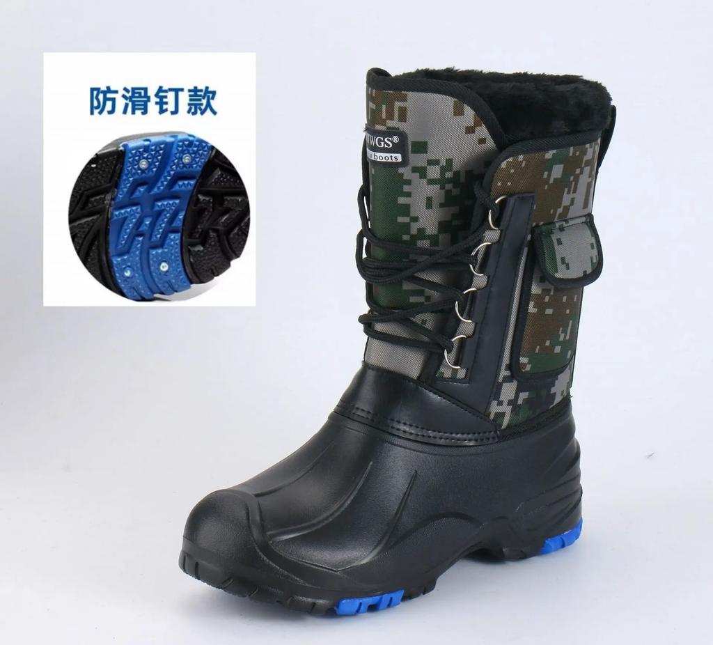 2024 autumn and winter warm men's fashionable snow boots for fishing and skiing, waterproof, simple and casual mid top shoes for