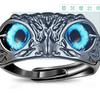 Retro Blue Eyes Owl Adjustable Ring for Women