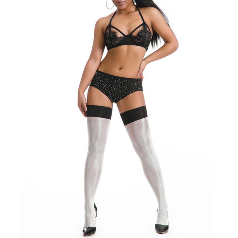 

Женские чулки с масляным блеском и блестками, сексуальные женские чулки с блестящими ножками из лоскутного шелка One size белый