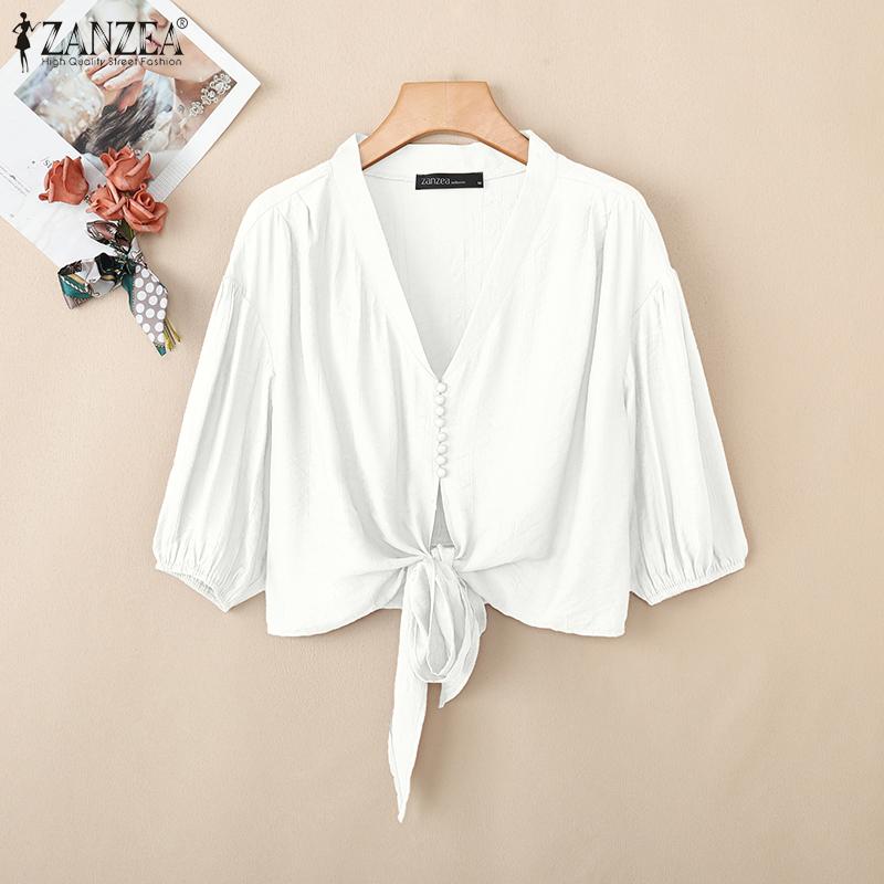ZANZEA Women V-Neck Solid Color Casual Half Sleeve Blouse
