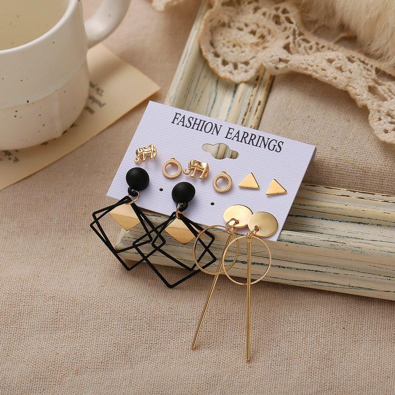 5 Pairs of Women's Earrings Alloy Animal Diamond-shape Earrings Set