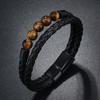 Tiger Eye Stone Beads Cuff Bangle Men's Bracelets  OL Style Male Wrist Gift New Multilayer Woven Leather Bracelet for Men