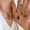 Tiger-eye Stone Pendant Necklace, Sunflower Pendant, Luxury and Niche Titanium and Steel Chain, Non-fading Sweater Chain