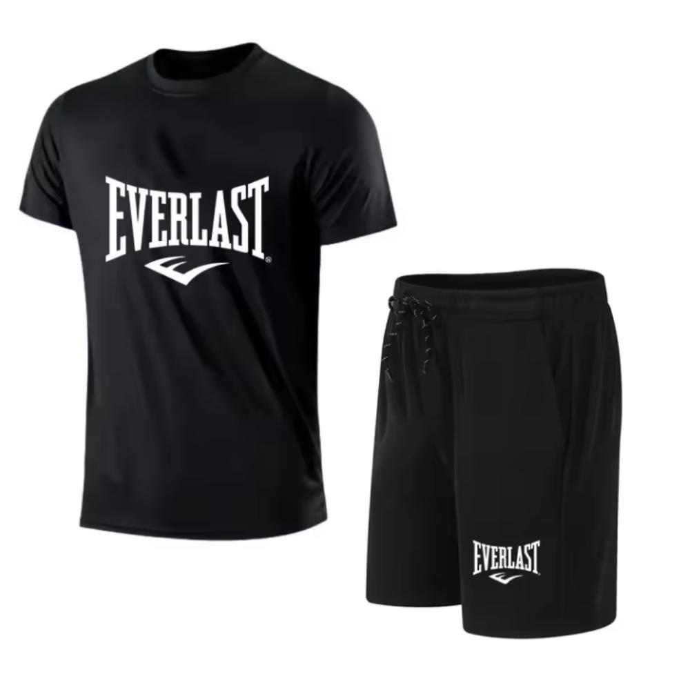 Camiseta masculina + shorts Conjunto de duas peças Casual Respirável Manga Curta Esportes Corrida Fitness Roupas com Estampa de Marca